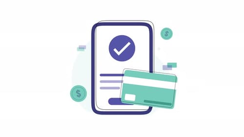 Online Payment Success Animation with Smartphone and Credit Card