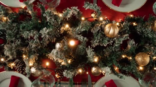 Candle Lights on a Set Table for Christmas