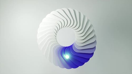 Light Moves Along a White Abstract Circular Structure Changing Colors Against a Clean White