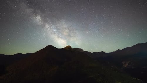 Timelapse Milky way galaxy stars rising over Mountain peaks clear sky summer