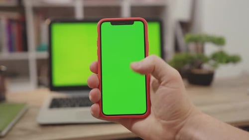 NEW YORK April 5 2019 On Tablet Laptop Computer with Green Screen Chroma Key Display Internet