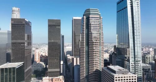 Urban Aerial View of Beautiful and Scenic Downtown Los Angeles on Blue Sky Sunny Day in California