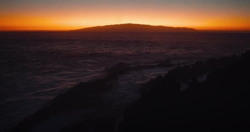 Paradise Tropical Ocean Beach at Red Sunset Incredible Colorful Sky Over Sea Waves with Silhouette