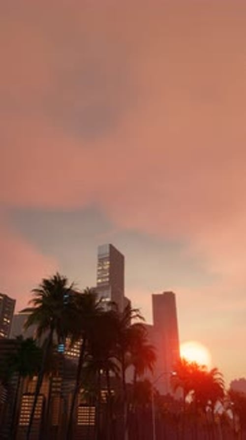 Moving Through a Tropical City at Sunset Seamless Loop Vertical Video