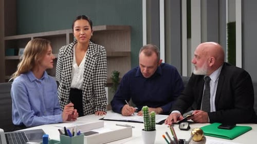 Active Brainstorming Creative Office Workers Business People on Meeting