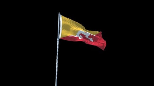 Drapeau du Bhoutan agitant de manière réaliste avec ciel avec canal Alpha