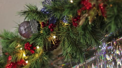 Christmas Garland Decorated with Ornaments and Lights