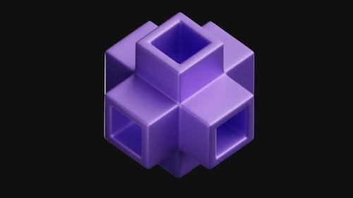 Abstract Geometric Purple 3D Cube Rotation