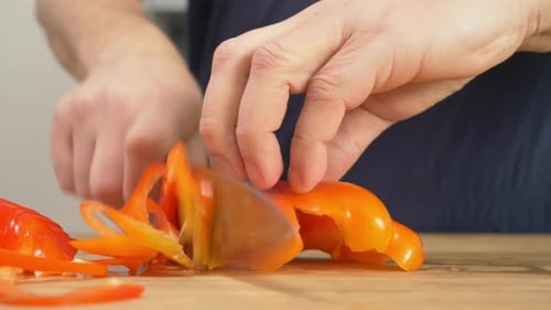 Dicing Orange Bell Pepper with Sharp Kitchen Knife