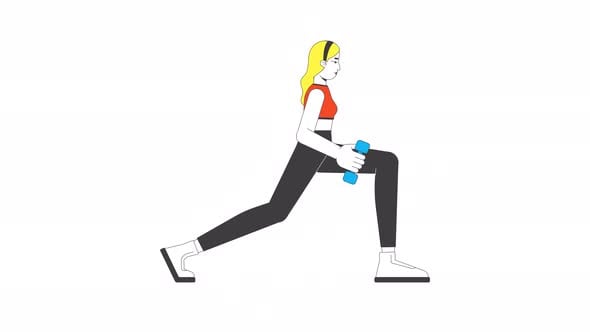 Woman Doing Lunges with Dumbbell Flat Design Animation, Elements Motion ...
