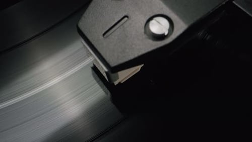 Record Player Needle on Vinyl Record Close-Up