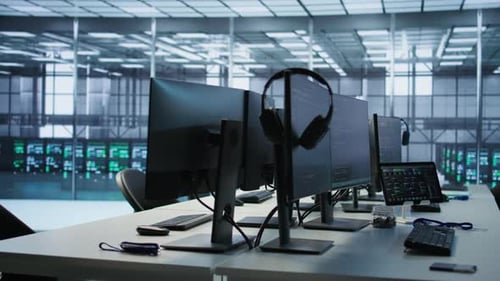 Modern Data Center Filled With Computer Monitors