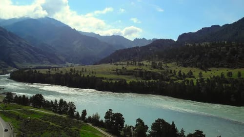 Scenic Mountain Valley River Flowing Aerial View Media