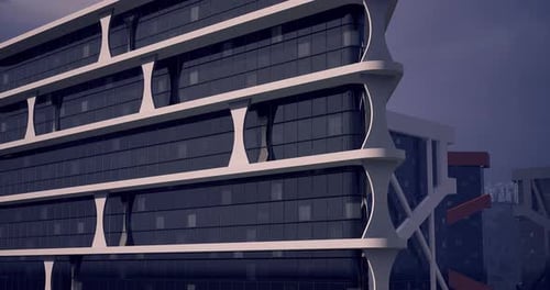Diseño arquitectónico moderno de un edificio futurista en un entorno urbano