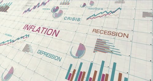 Inflation and recession crisis charts and graphs 3d colorful diagram on paper