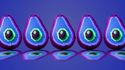 Animation von Pixel Art Avocados, Zeichentrickzeichnung von Pixel Avocado Animation. Zeitlupe des Zeichentrickfilms