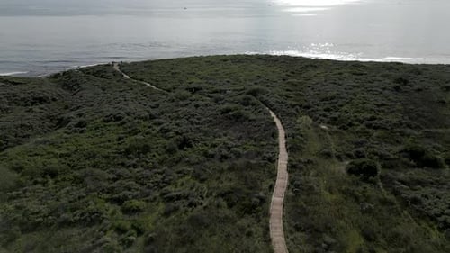 Drone Flying Over Beach Pathway Crystal Cove State Park