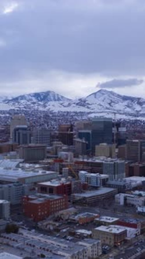 Salt Lake City Downtown in Winter Utah USA Aerial View Vertical Video