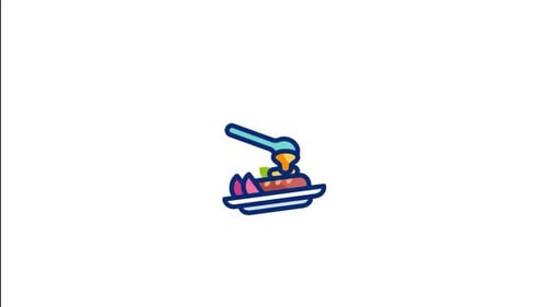Animated Flat Design Icon of Spoon Pouring Sauce on Food
