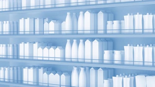 Shelves with products in a grocery store