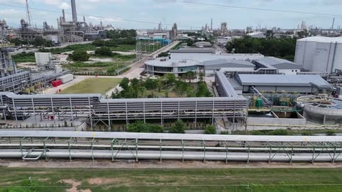 Industrial facility overview with advanced machinery and infrastructure in operation