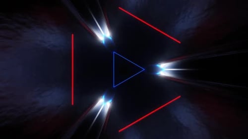 Boucle VJ sur fond de tunnel triangulaire brillant de science-fiction rouge et bleu en HD