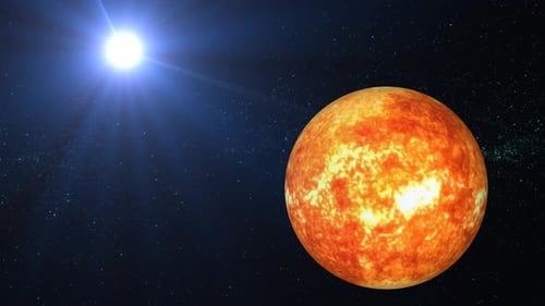 Rotating Sun sphere galaxy in space with solar system, Science and technology video concept. 1407