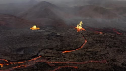 Fume holes bubbling up and creating new craters at a Volcano basin - 3D VFX render