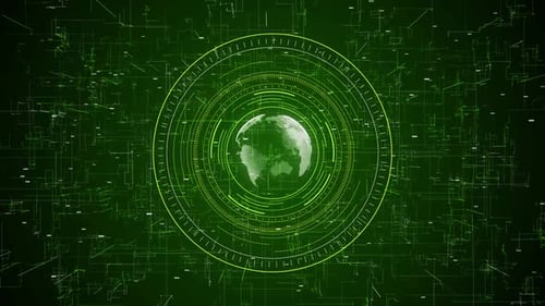 Futuristic Digital Earth Globe with Circuit Board Network Animation
