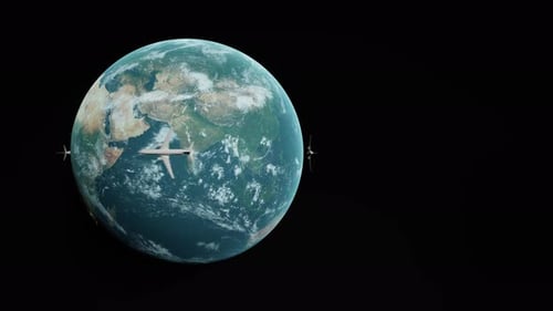 Animated Earth with Airplanes Circling Global Travel Concept