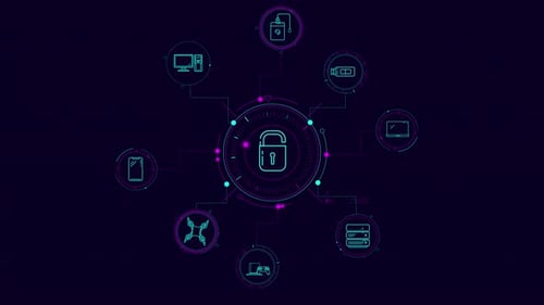 Futuristic Data Network Security Connects Devices Animation