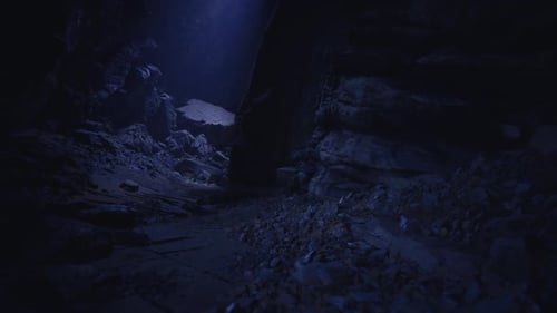 Enigmatic Stone Passage Illuminated By Faint Blue Glow Beneath Surface