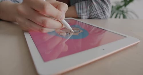 Hand Drawing Digital Art on Tablet with Stylus