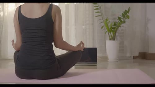 Woman Teaching Yoga Online First Step is Meditation Zen for Working Out