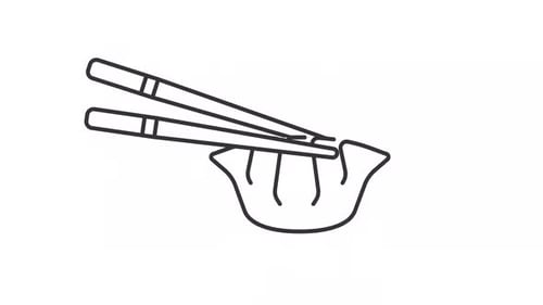 Animated jiaozi with chopsticks line icon