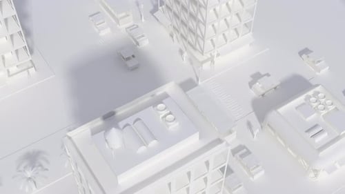 Minimalist Architectural Model Cityscape Aerial Flyover