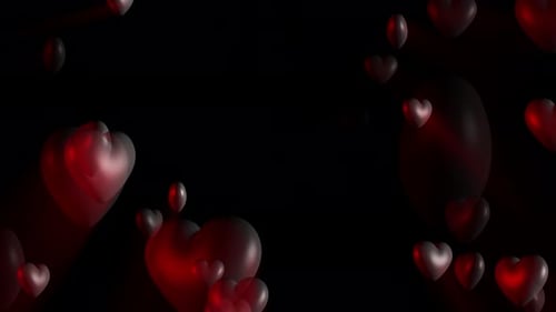 Floating Red Hearts Loop on Black Background