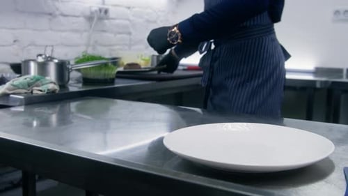Chef Prepares Meal in Commercial Kitchen