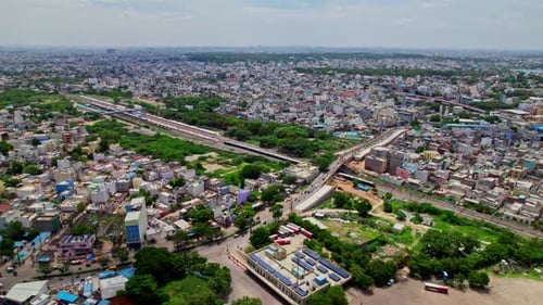 Falaknuma areal view with railway station and Bus Terminal at Hyderabad, Telangana, India. Day time,