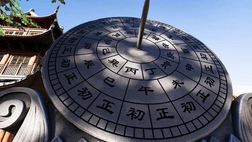 Traditional Chinese Sundial Animated Through Day and Seasons