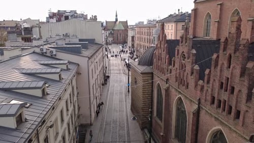 Aerial View of Street in European City