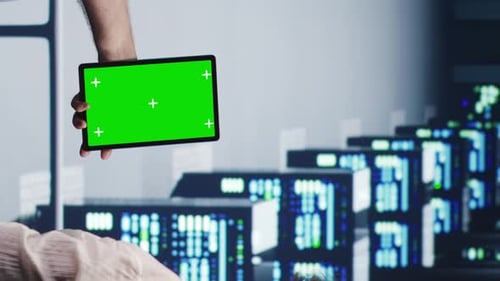 Vertical Mockup Laptop Server Farm Crosschecking