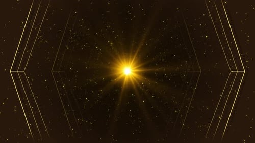 Golden Hexagon Tunnel with Sparkle Particles and Light Rays Loop