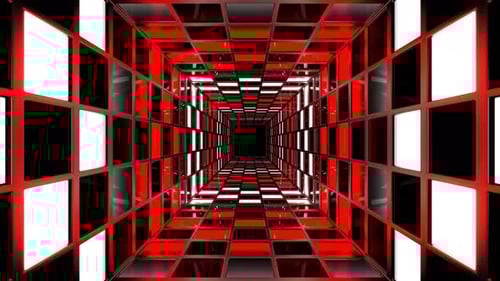 Red And White Bright Square Screens Tunnel Background Vj Loop In 4K