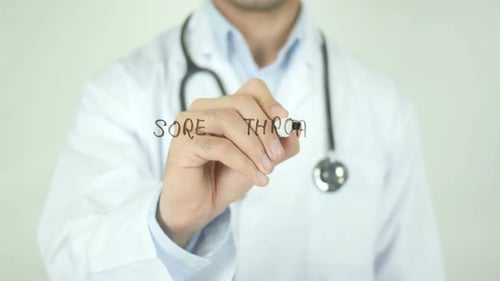 Sore Throat, Doctor Writing on Transparent Screen