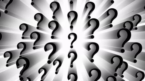 Signos de interrogación negros sobre fondo blanco de animación de bucles brillantes