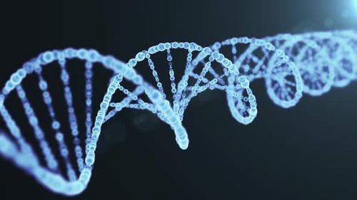 Structure en double hélice d'ADN bleu sur fond sombre