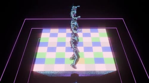 Vibrant Neon Disco Floor with Futuristic Dancing Robots