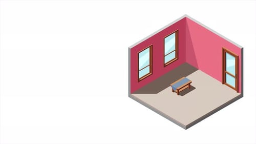 Isometric Living Room Furniture Build and Deconstruct Animation