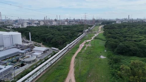 Industrial facility overview with advanced machinery and infrastructure in operation